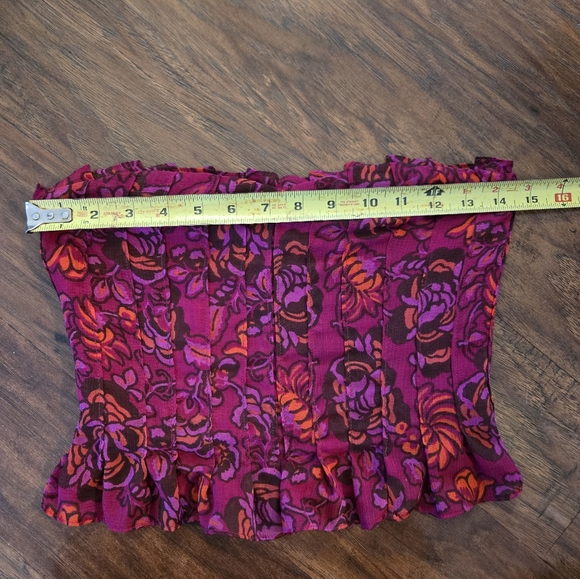 Free People Floral Pleated Ruffle Faux Corset Crop Tube Top - Picture 8 of 9